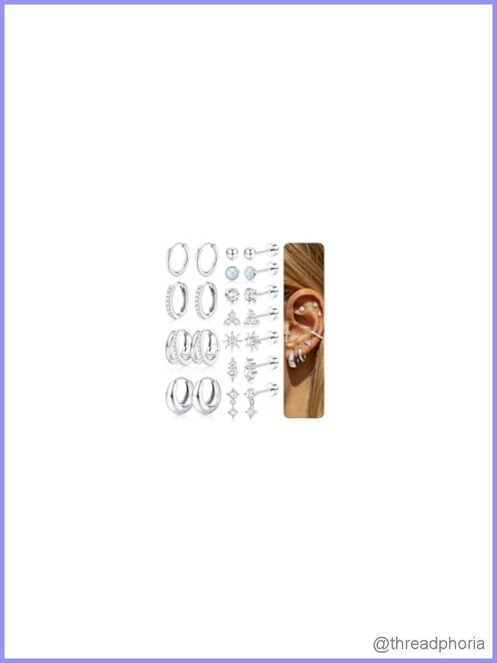Flat Back Stud Hoop Earrings Set Stainless Steel Hypoallergenic